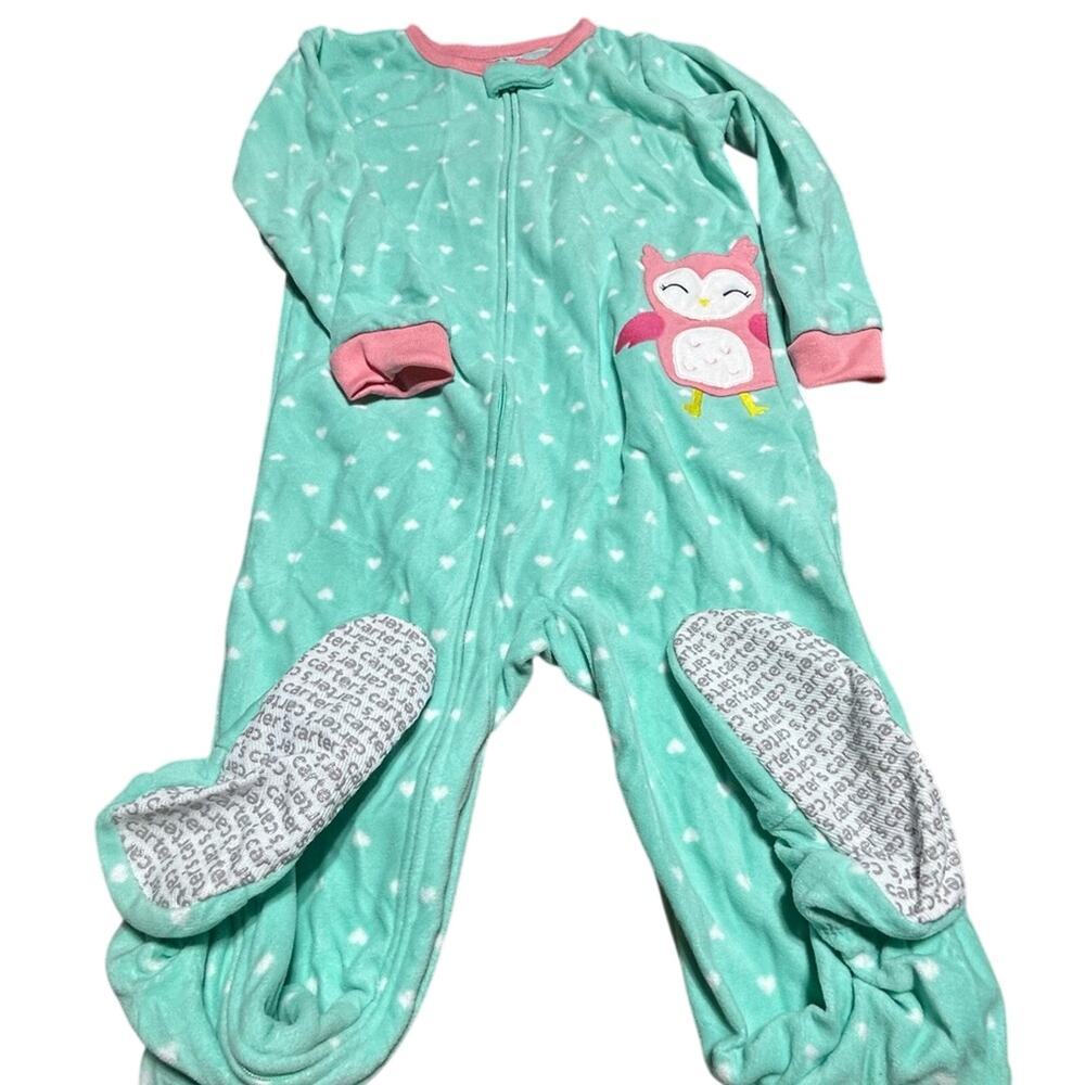 Carter's Aqua Owl one-piece fleece sleeper pajamas sz 4T